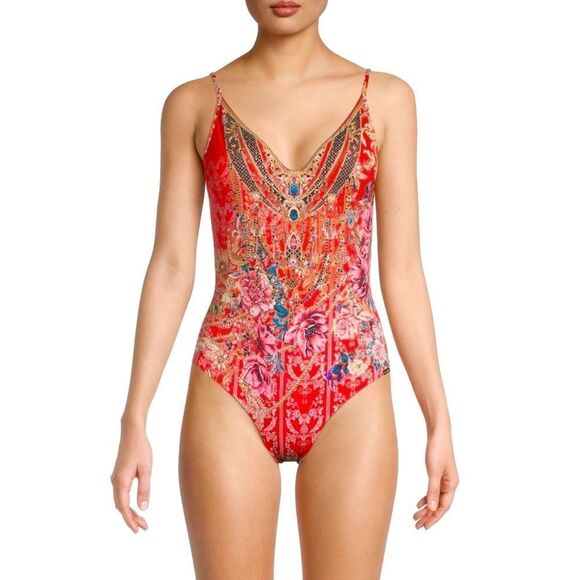 NWT Camilla Crystal V-Neck Red Wired One-piece And The Queen Wore Red - Picture 2 of 10